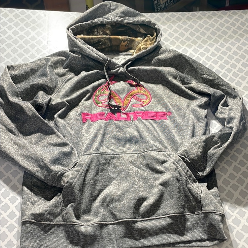 Realtree Gray Hoodie with Pink Logo